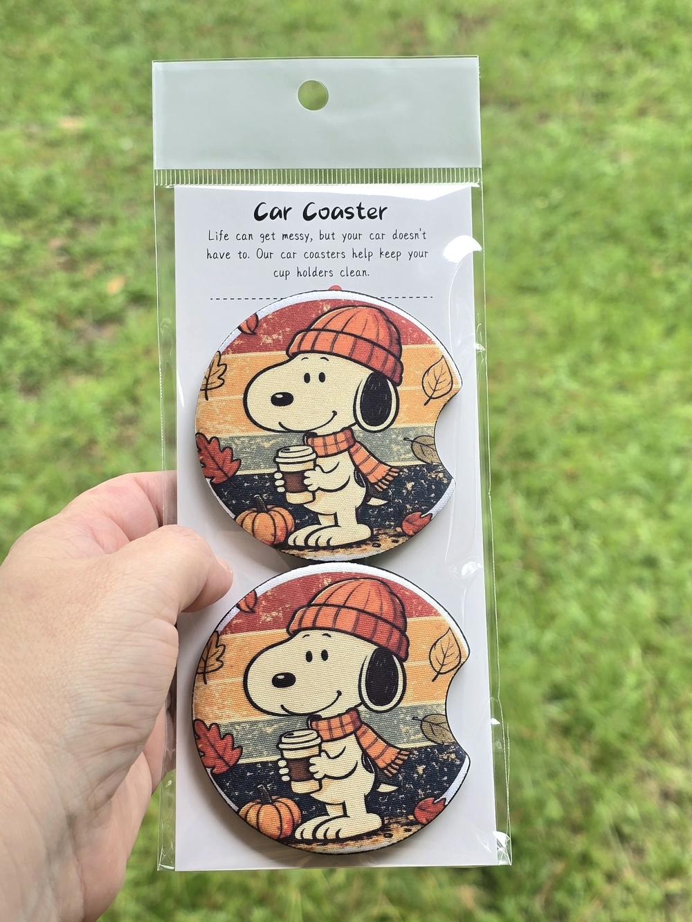 Snoopy Autumn Car Coaster Set - Orange